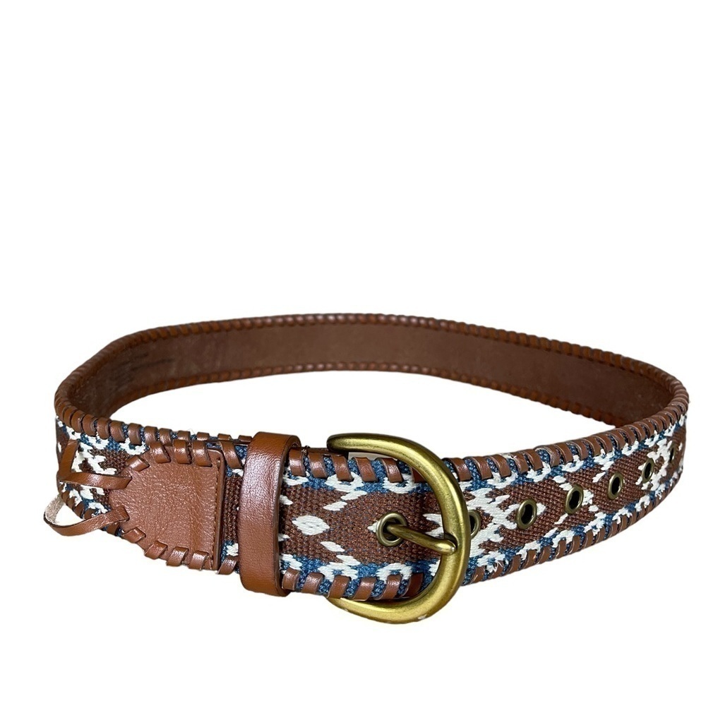 American Eagle Boho Embroidered Buff Leather Brown Belt Medium